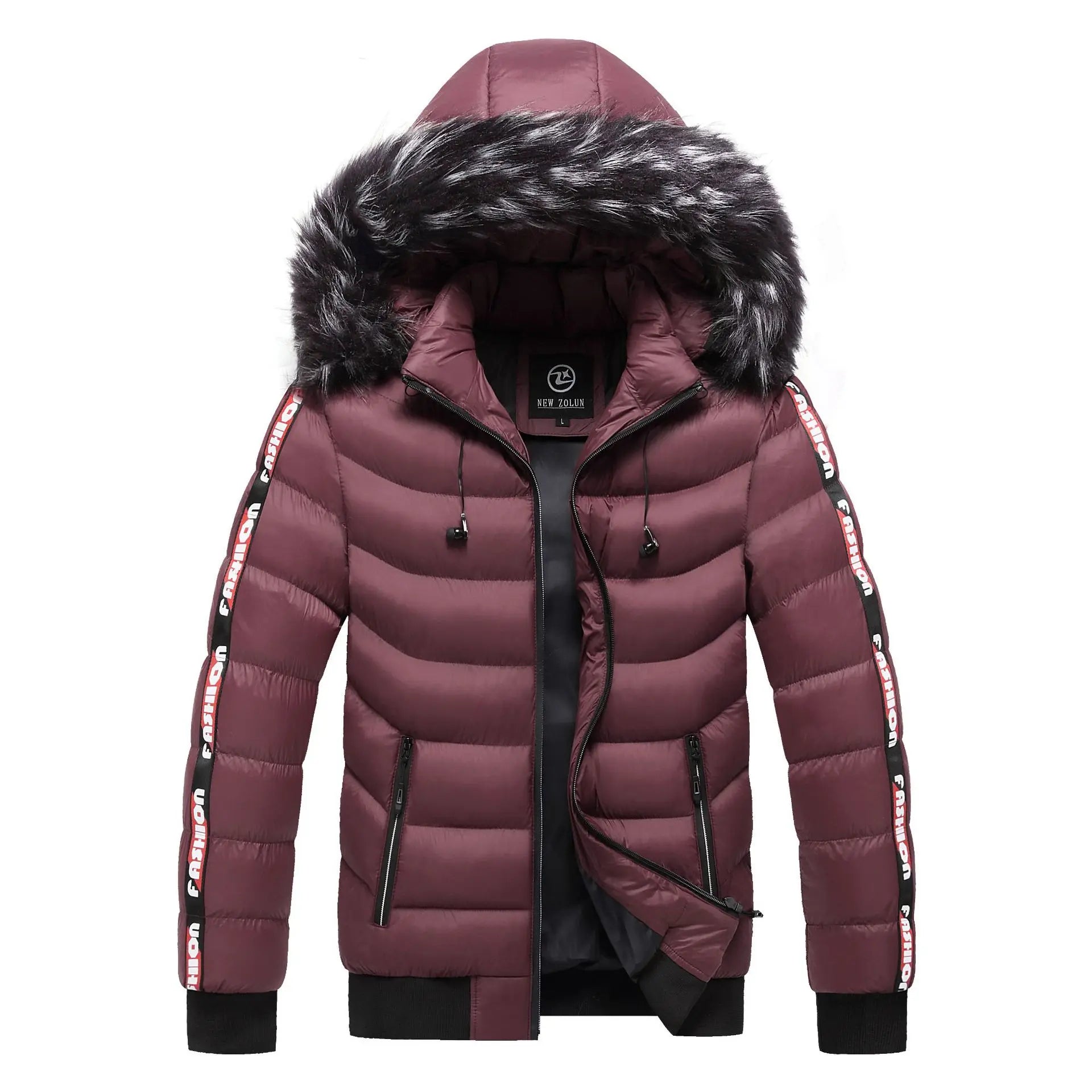 TEEK - Mens Fluff Collar Hooded Cotton Parka Coat COAT theteekdotcom 203 Red L(45-54KG) 