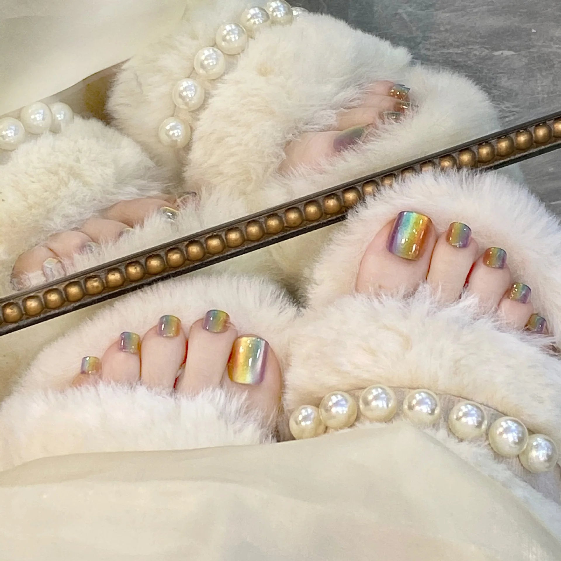 TEEK - Flash Rainbow Cat's Eye False Toe Nails NAIL ART theteekdotcom style1