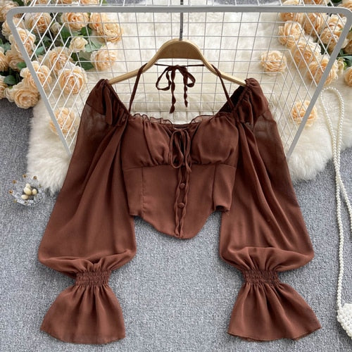 TEEK - Lace French Chic Blouse TOPS theteekdotcom A brown One Size 