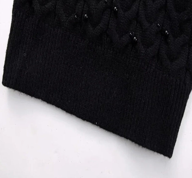 TEEK - Faux Pearl Black Knitted Sweater TOPS theteekdotcom   