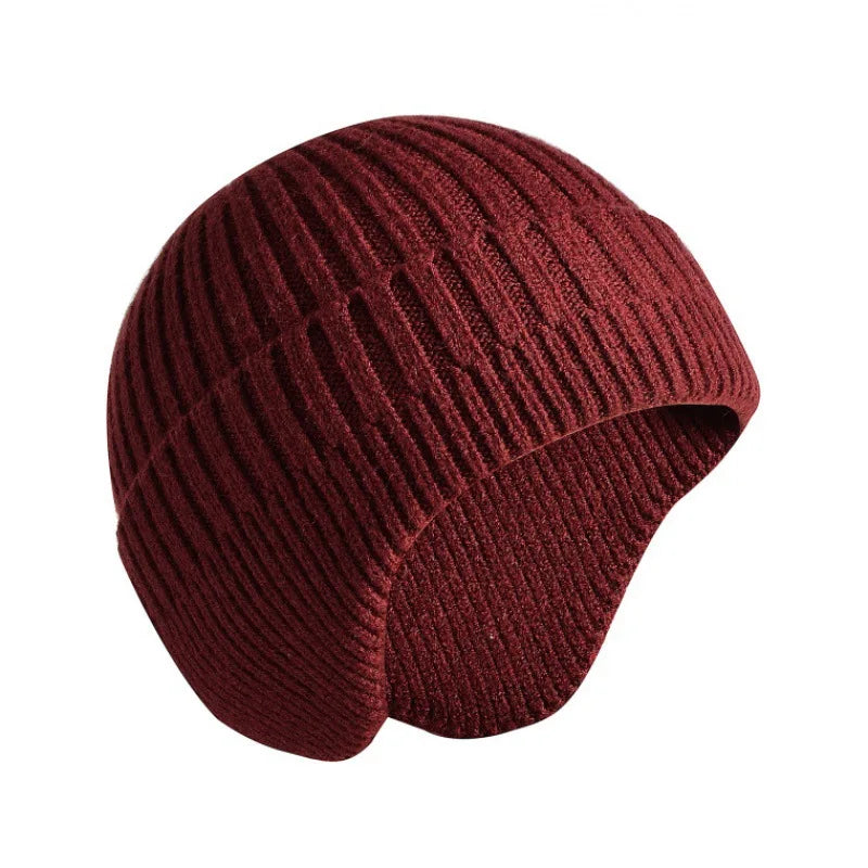 TEEK - Solid Knitted Earmuff Beanie Hat HAT theteekdotcom winered  