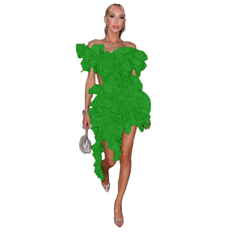 TEEK - Tree Fungi Ruffle Tierred Dress DRESS theteekdotcom Green S 