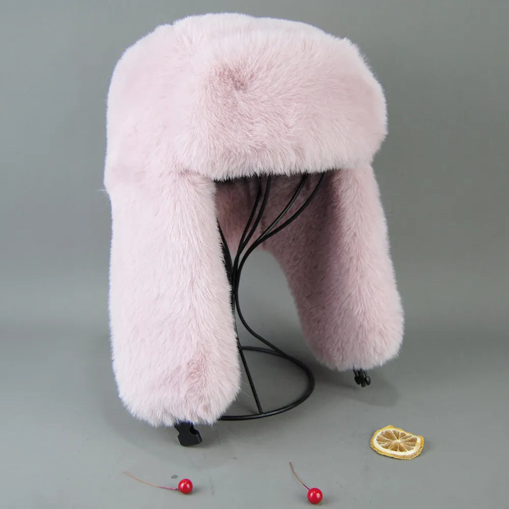 TEEK - Faux Rex Rabbit Fur Hats HAT theteekdotcom beige pink 55cm-61cm/21.65in-24.92in 