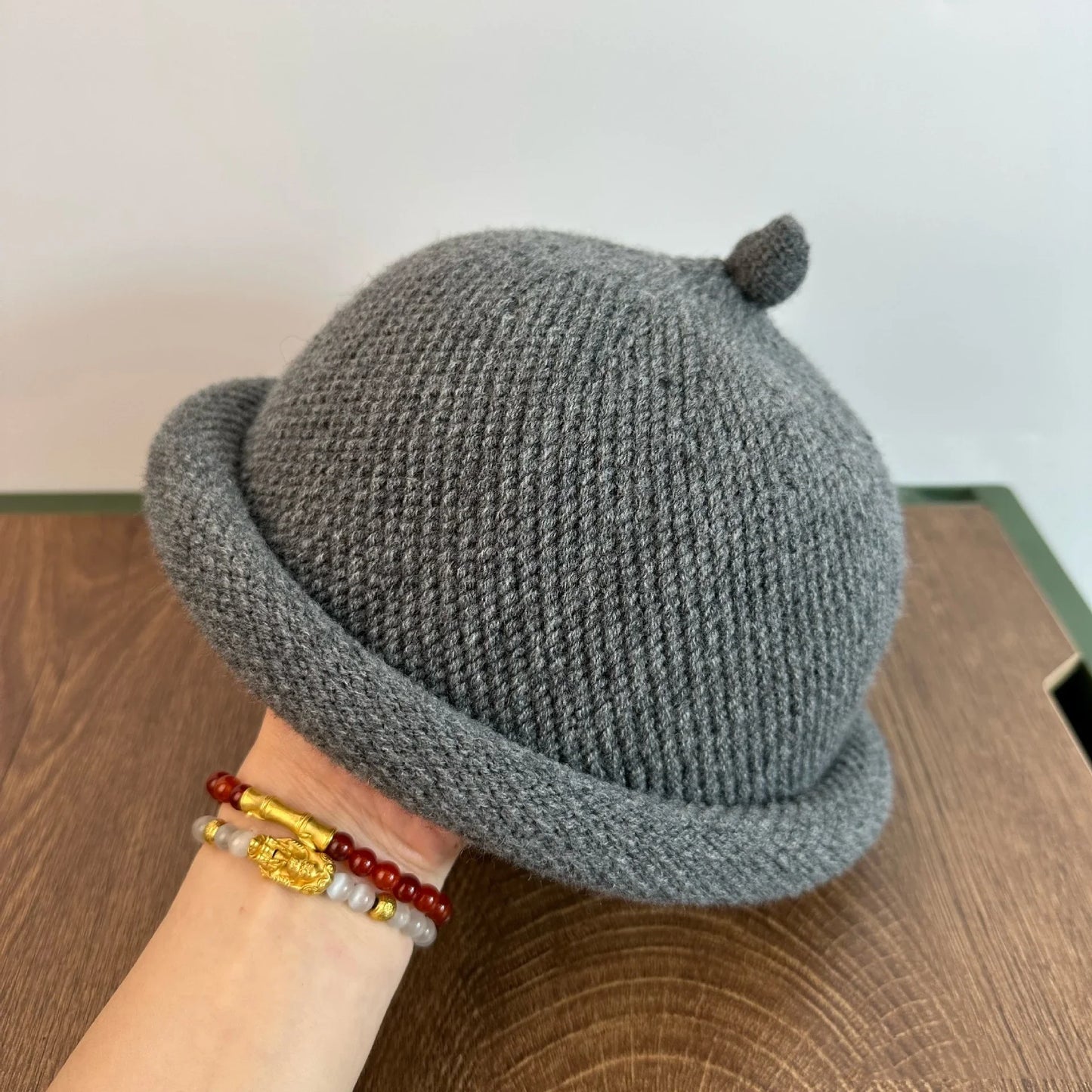 TEEK - Knitted Melon Beret Pacifier Cap HAT theteekdotcom Grey 54-58cm