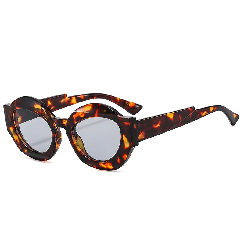 TEEK - Double Color Oval Sunglasses EYEGLASSES theteekdotcom Leopard light gray