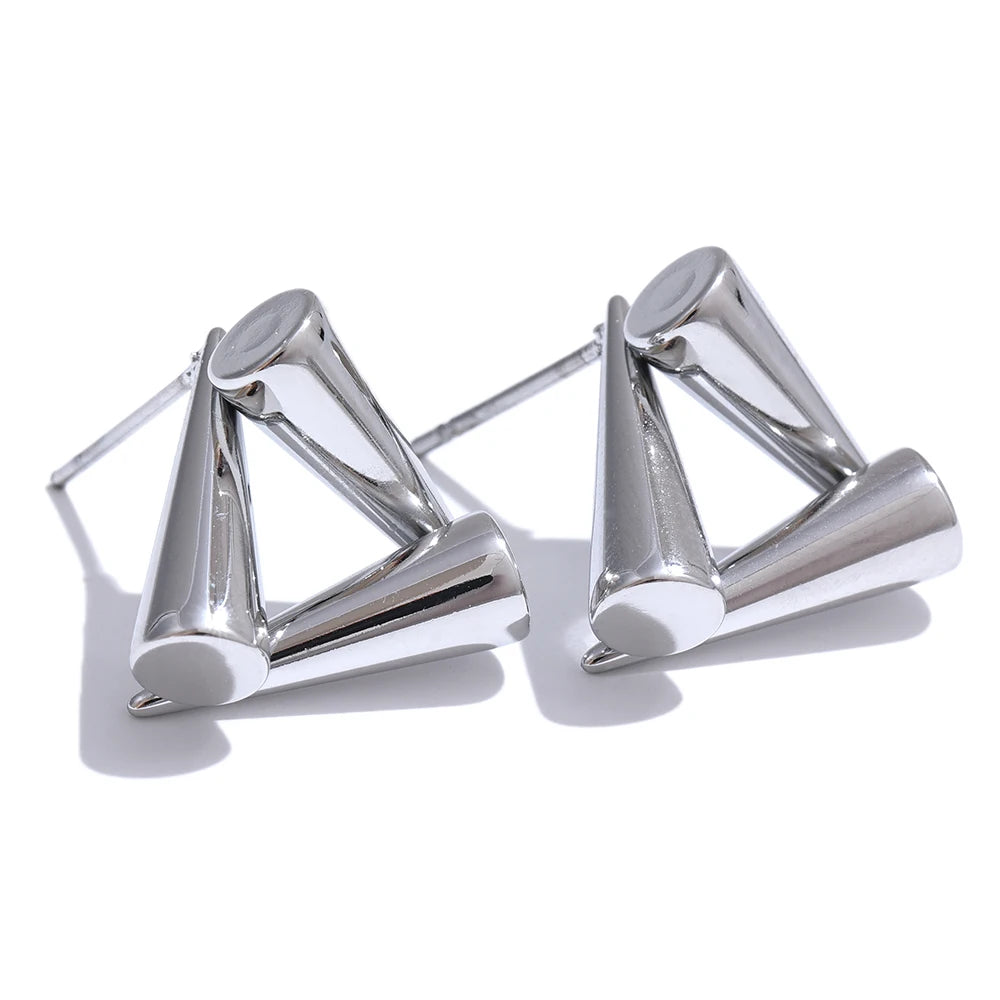 TEEK - Stainless Steel Triangle Geometry Earrings JEWELRY theteekdotcom YH3943A Platinum  