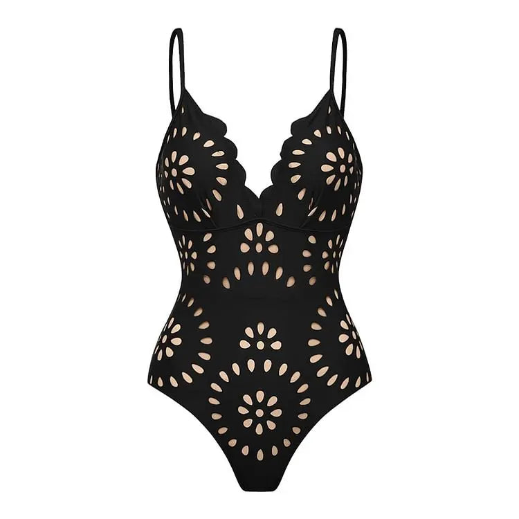 TEEK - Flower Hollow One Piece Swimsuit and Skirt