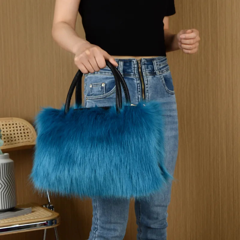 TEEK - Bright Color Faux Fur Handbag BAG TEEK Blue 35cmX23cmX17cm 