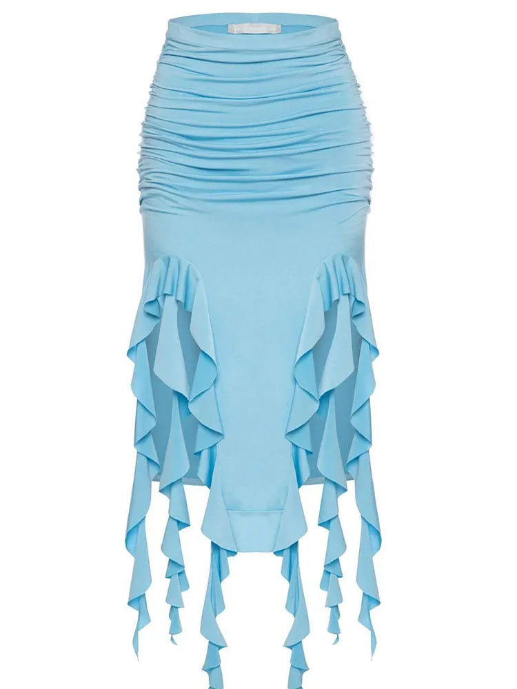 TEEK - High Waist Tassel Leg Long Skirt SKIRT theteekdotcom Sky Blue S 