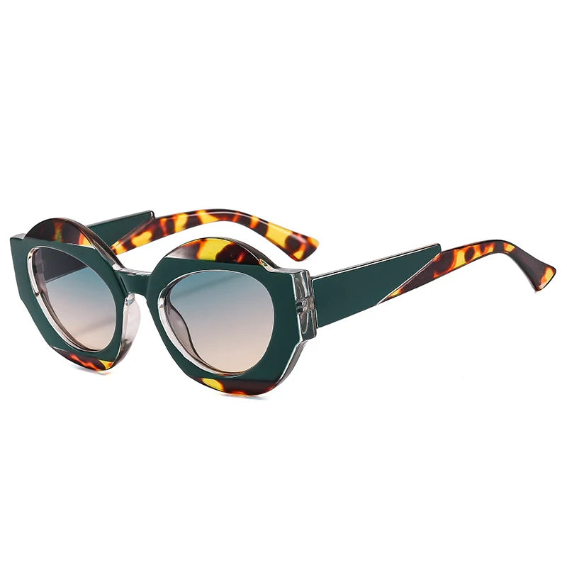 TEEK - Double Color Oval Sunglasses EYEGLASSES theteekdotcom Leopard green tea