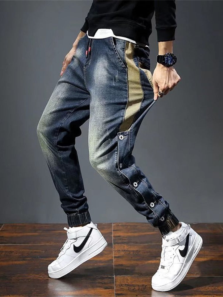 TEEK - Moto Stretch Relaxed Tapered Button Leg Jeans PANTS theteekdotcom   