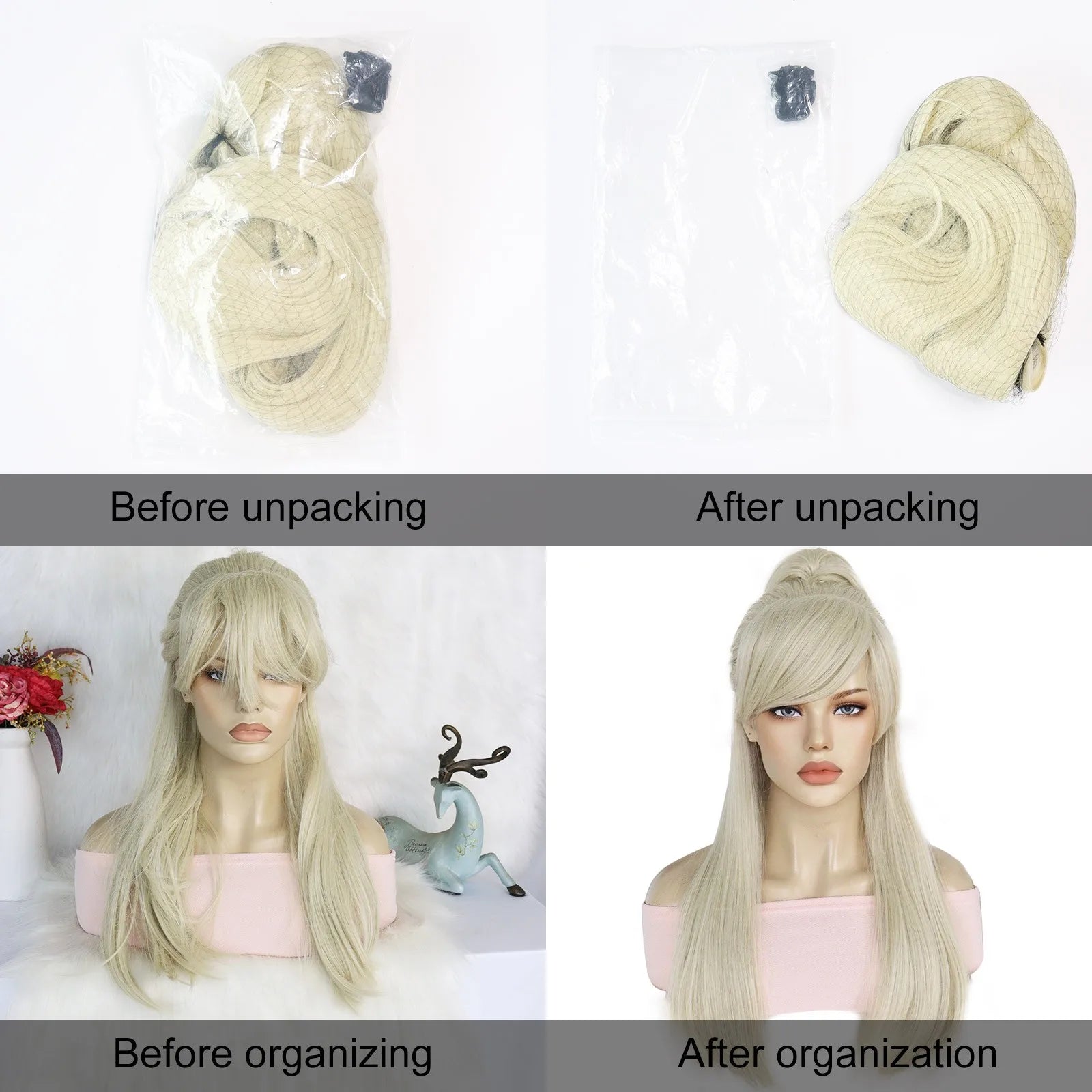 TEEK - 24inch Long Blonde Wavy Bang Bun Wig HAIR theteekdotcom   