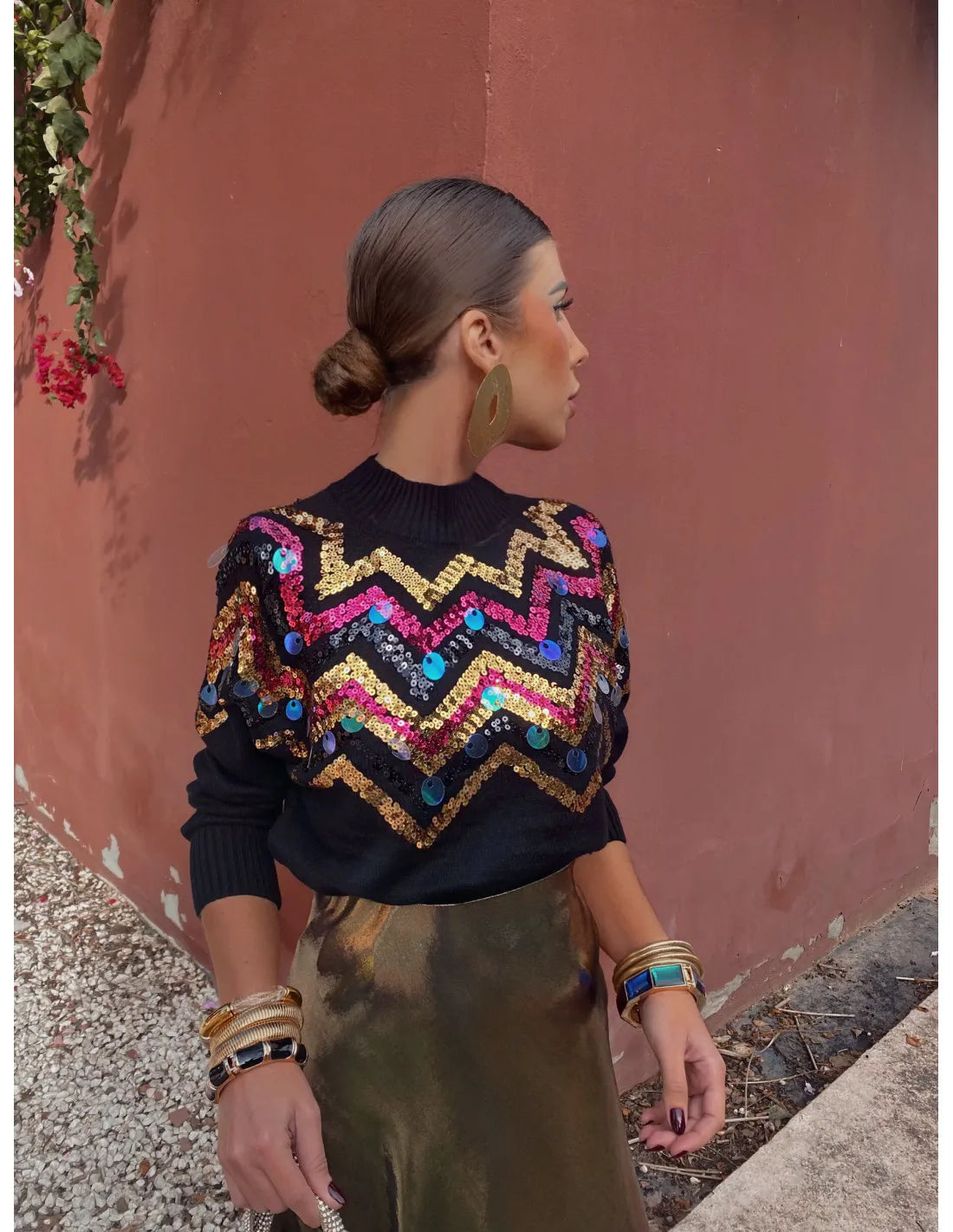 TEEK - Colorful Sequin Knitwear Tops TOPS theteekdotcom black S 