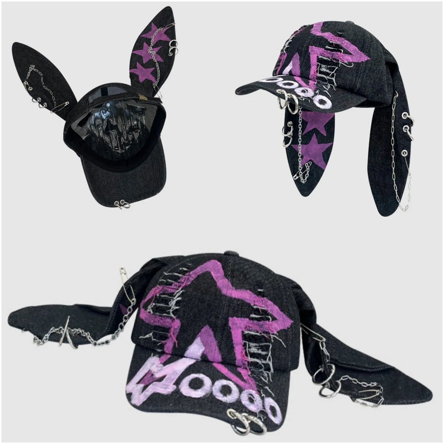 TEEK - Goth Denim Ripped Baseball Cap HAT theteekdotcom