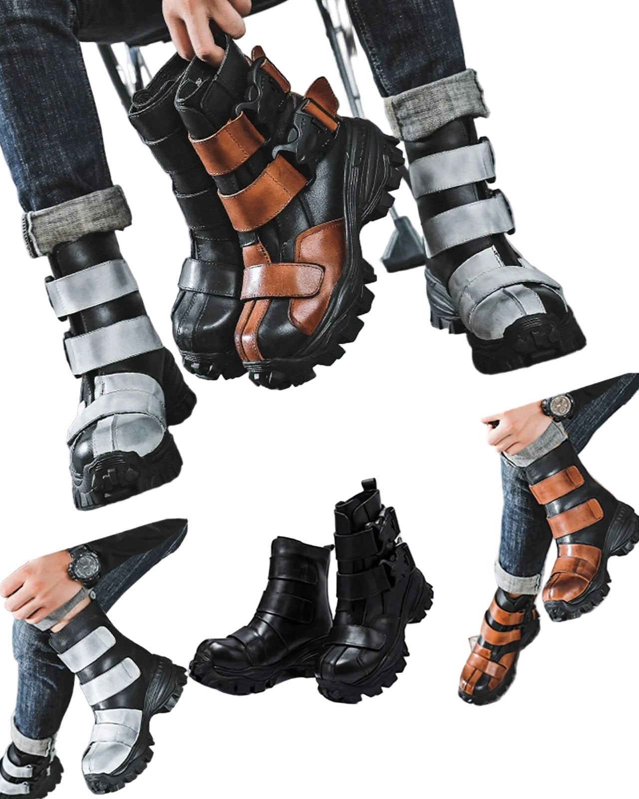 TEEK - Italian Leather Tri-Strap Buckle Motorcycle Boots SHOES theteekdotcom