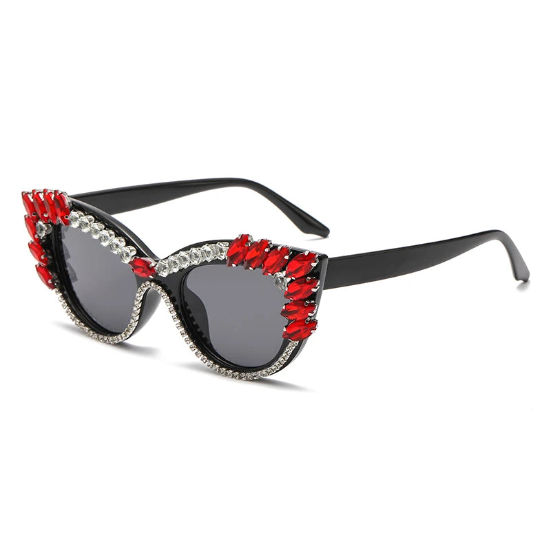 TEEK - Bejeweled Cat Eye Colorful Droplet Sunglasses EYEGLASSES theteekdotcom red black