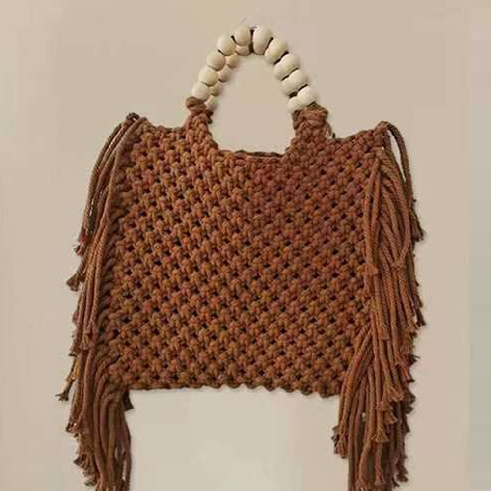 TEEK - True Tassel Beaded Bag BAG theteekdotcom brown 23cm/9in 