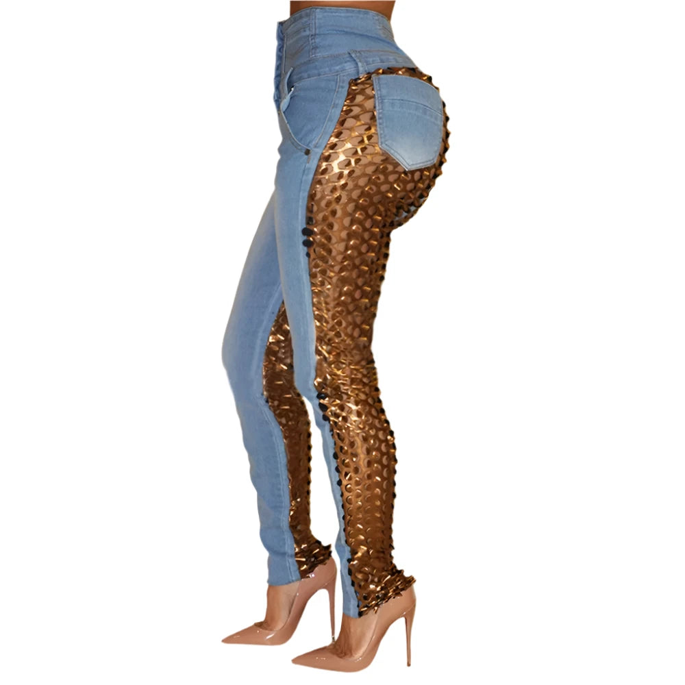 TEEK - Plus Size Gold Contrast Scales Skinny Jeans PANTS theteekdotcom   