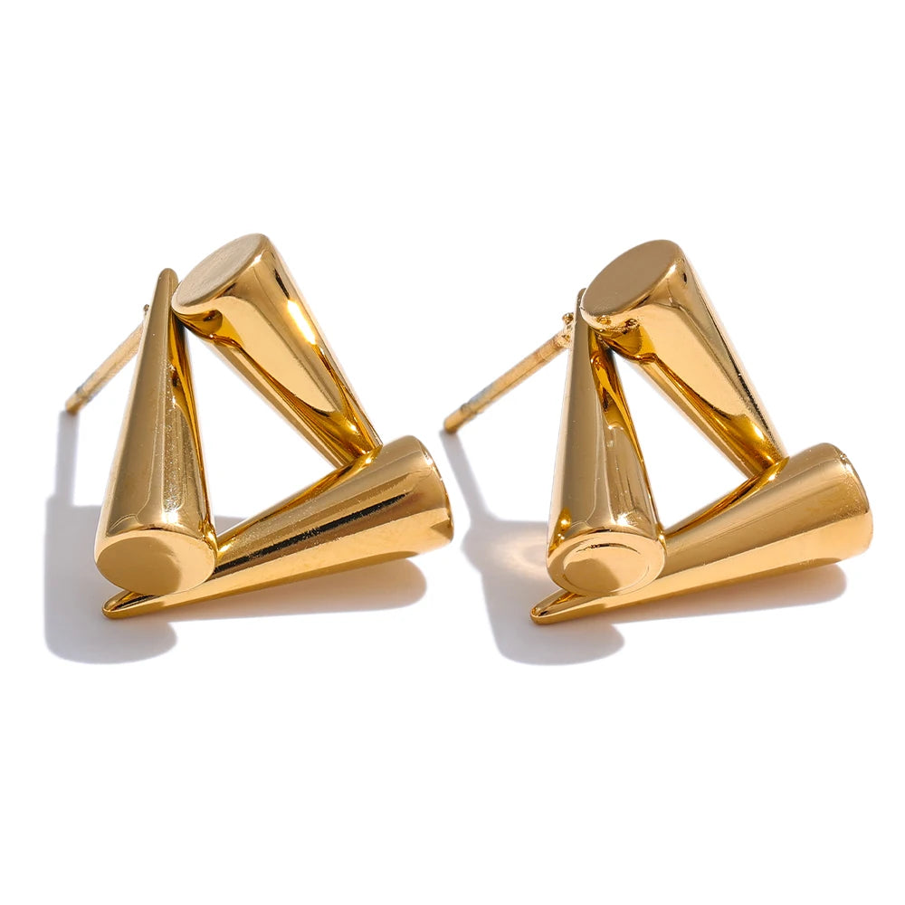 TEEK - Stainless Steel Triangle Geometry Earrings JEWELRY theteekdotcom YH3943A Gold  