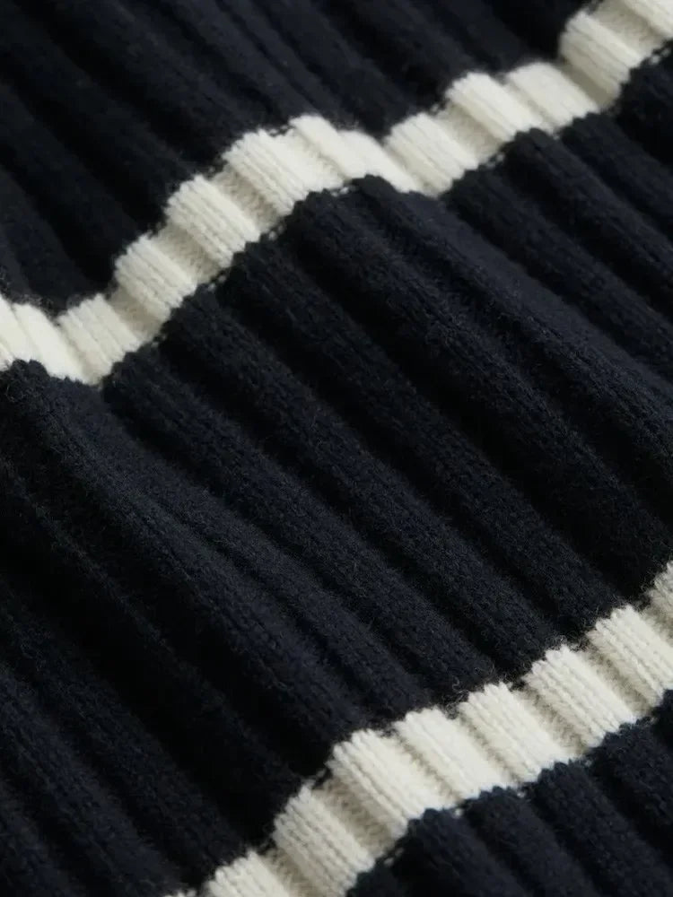TEEK - Stripe Knit Contrast Turtleneck Sweater TOPS theteekdotcom   