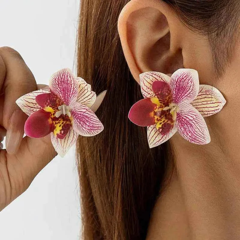 Bohemian Colorful Polyester Large Flowers Earrings for Women Girls New Trendy Vintage Vacation Stud Earrings Jewelry Accessories TEEK