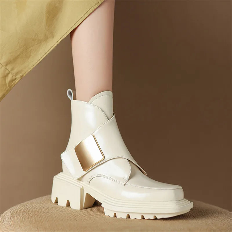 TEEK - Split Leather Square Toe Chunky Platform Boots SHOES theteekdotcom   