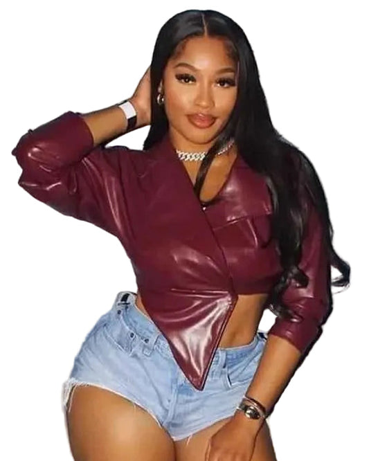 TEEK - Solid Lapel Full Sleeve Crop Jacket