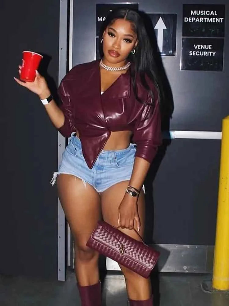 TEEK - Solid Lapel Full Sleeve Crop Jacket