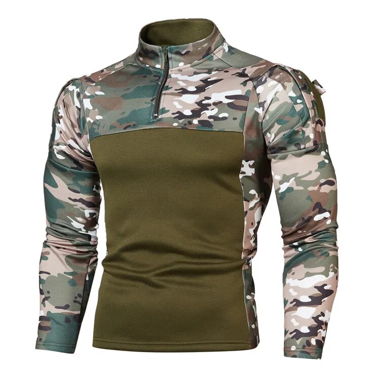 TEEK - Mens Tactical Combat Zipper Camo Long Sleeve Shirt TOPS theteekdotcom Army Green S 
