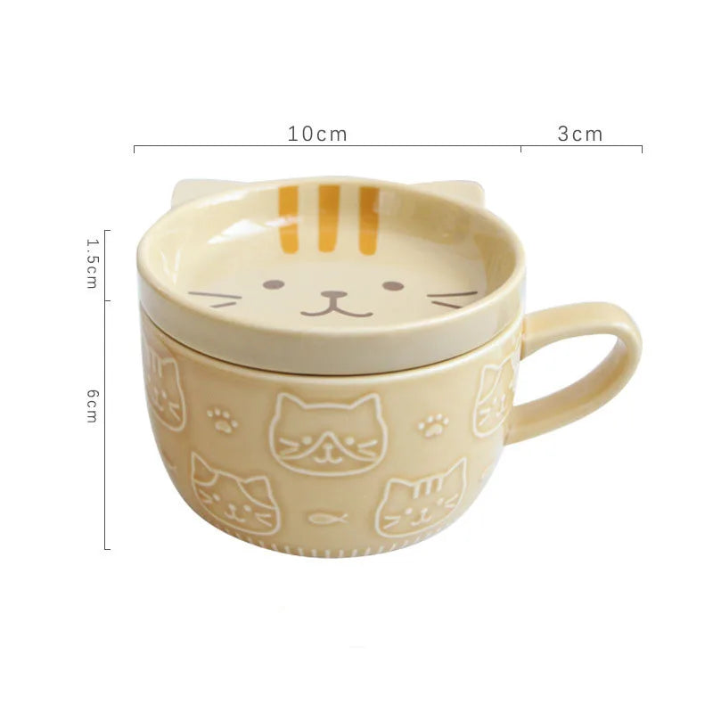 TEEk - Japanese Cat Lid Dish Mug HOME DECOR theteekdotcom yellow 301-400ml/10-13oz 