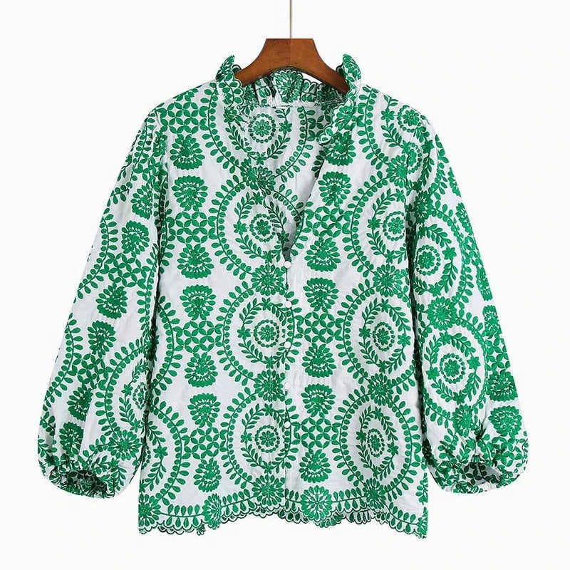 TEEK - Emma Embroidered Blouse TOPS theteekdotcom Green S 