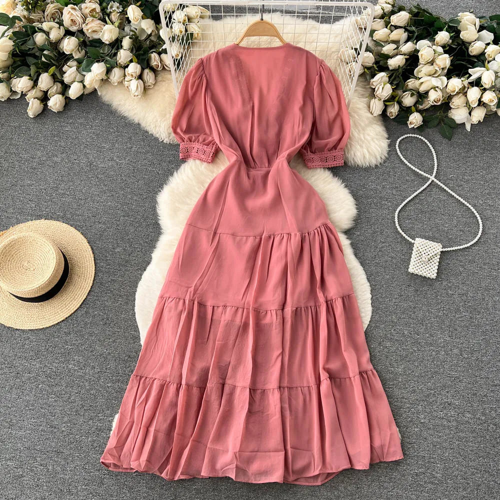 TEEK - Vintage Lace Puff Short Sleeve Dress DRESS theteekdotcom   