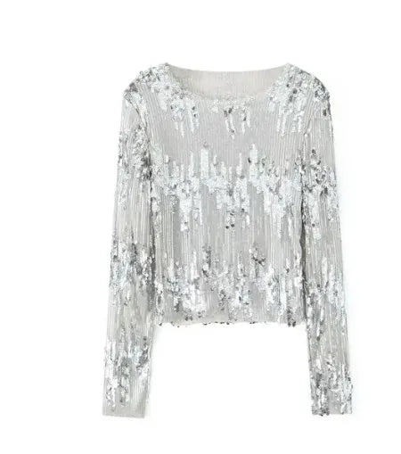 TEEK - Metallic Color Silk Knit Pullover Top TOPS theteekdotcom silver 2 S 