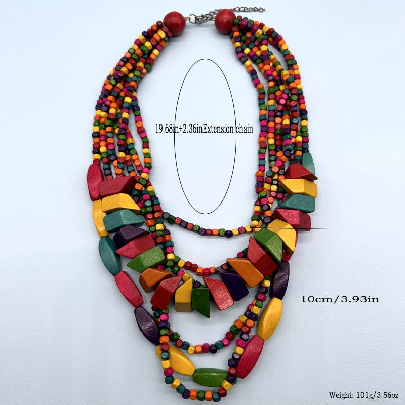 TEEK - Bohemian Multilayer Wood Bead Handmade Necklace