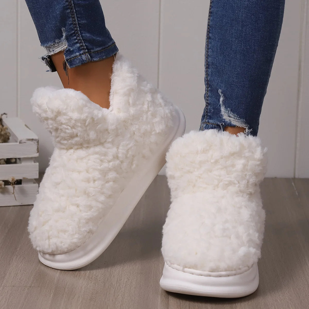 TEEK - Warm Fluff Platform Plush Indoor Boots SHOES theteekdotcom off white 6-6.5 