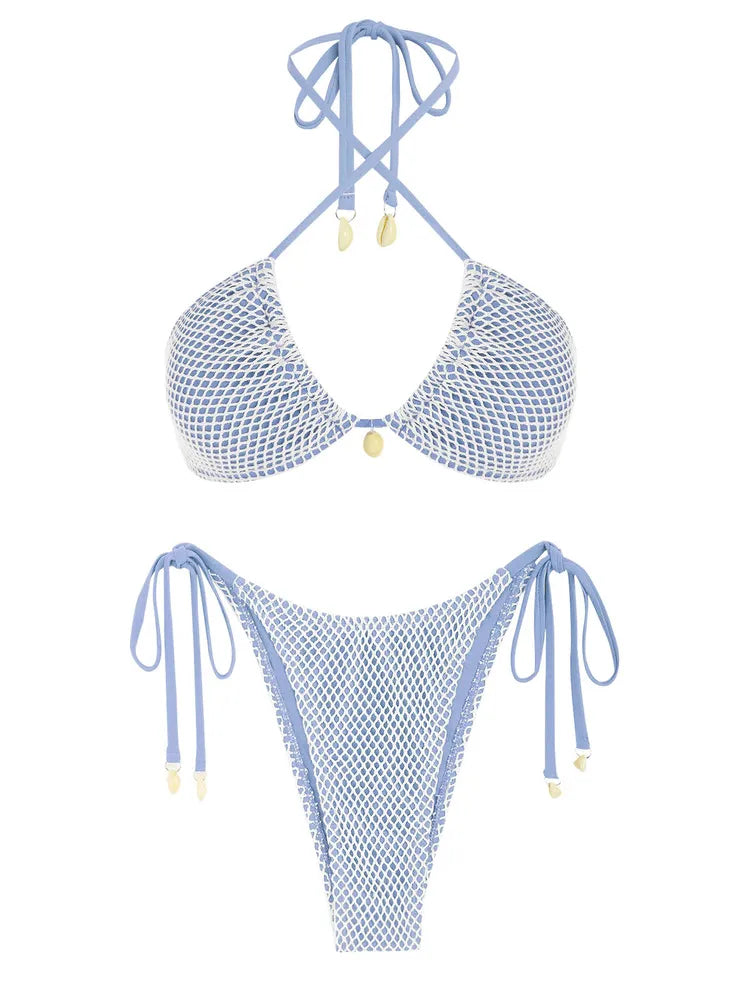 TEEK - Multiway Contrast Fishnet Bikini SWIMWEAR theteekdotcom Light Blue S 