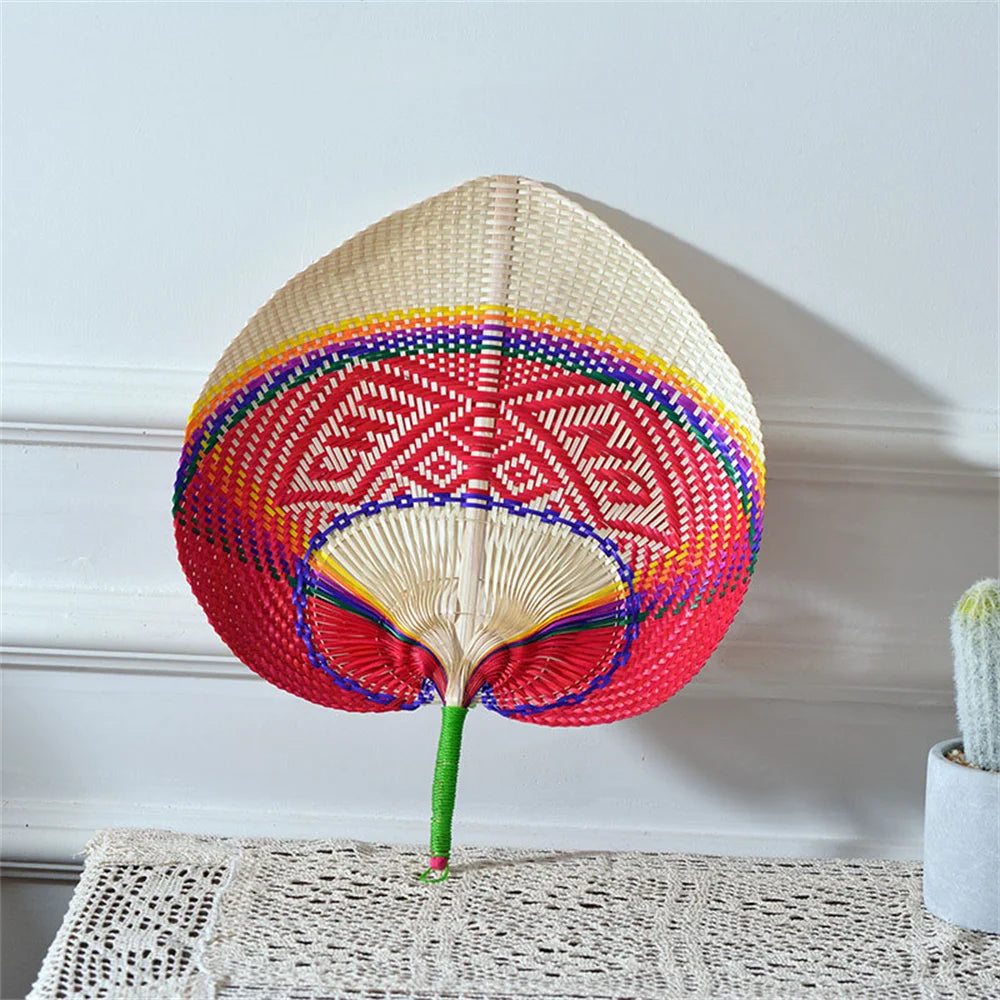 TEEK - Handmade Bamboo Woven Hand Fan FAN theteekdotcom red white 30x38cm | 12x18in 