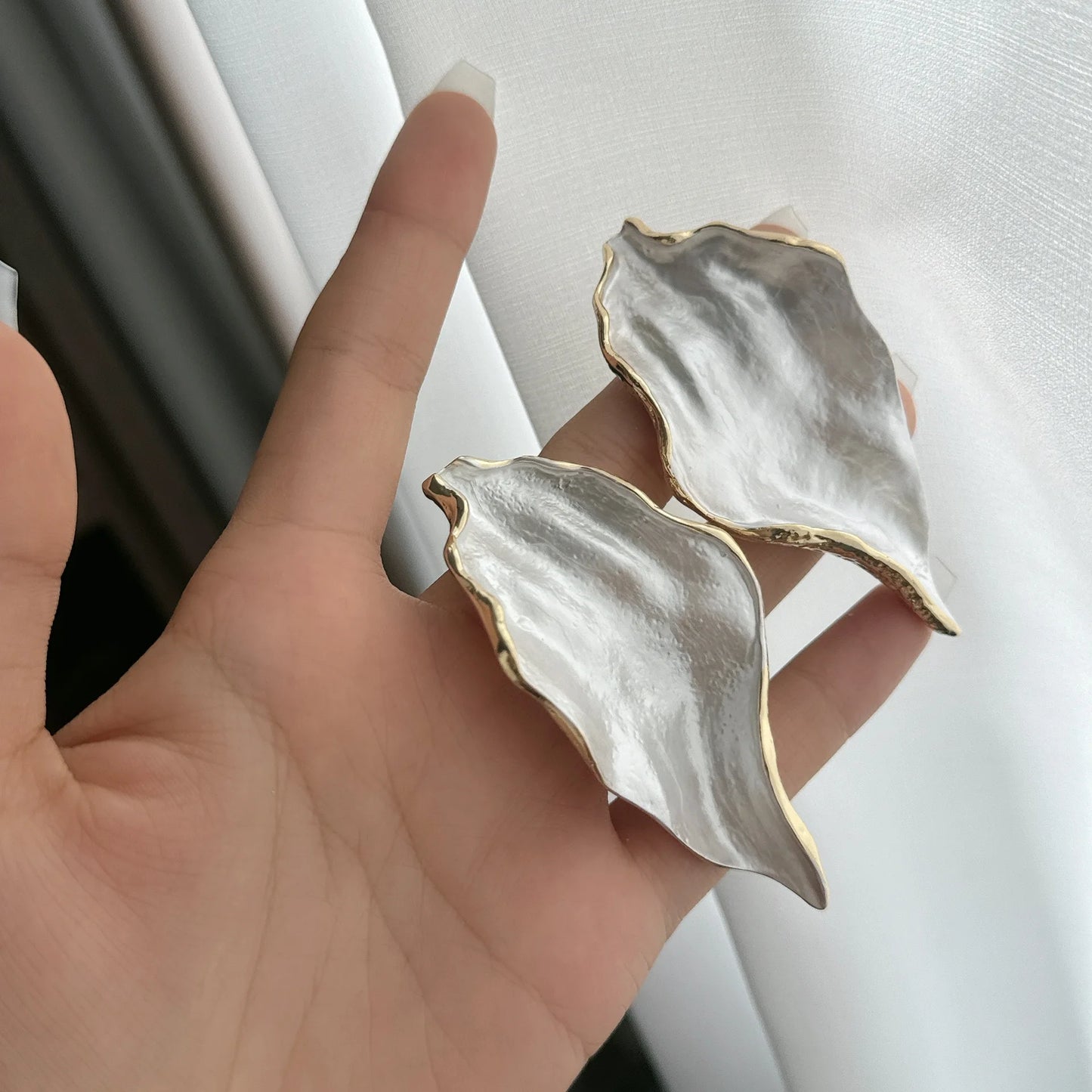 TEEK - Metal Glaze Leaves Earrings JEWELRY theteekdotcom Gold White