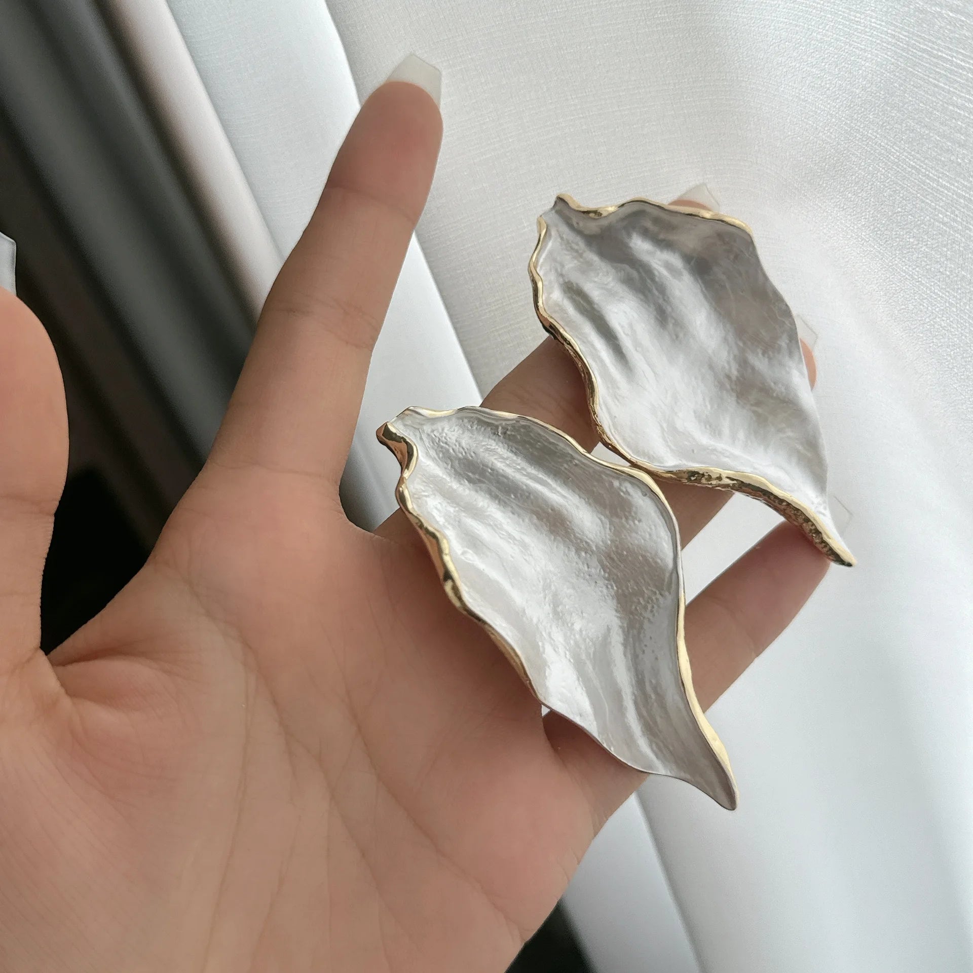 TEEK - Metal Glaze Leaves Earrings JEWELRY theteekdotcom Gold White