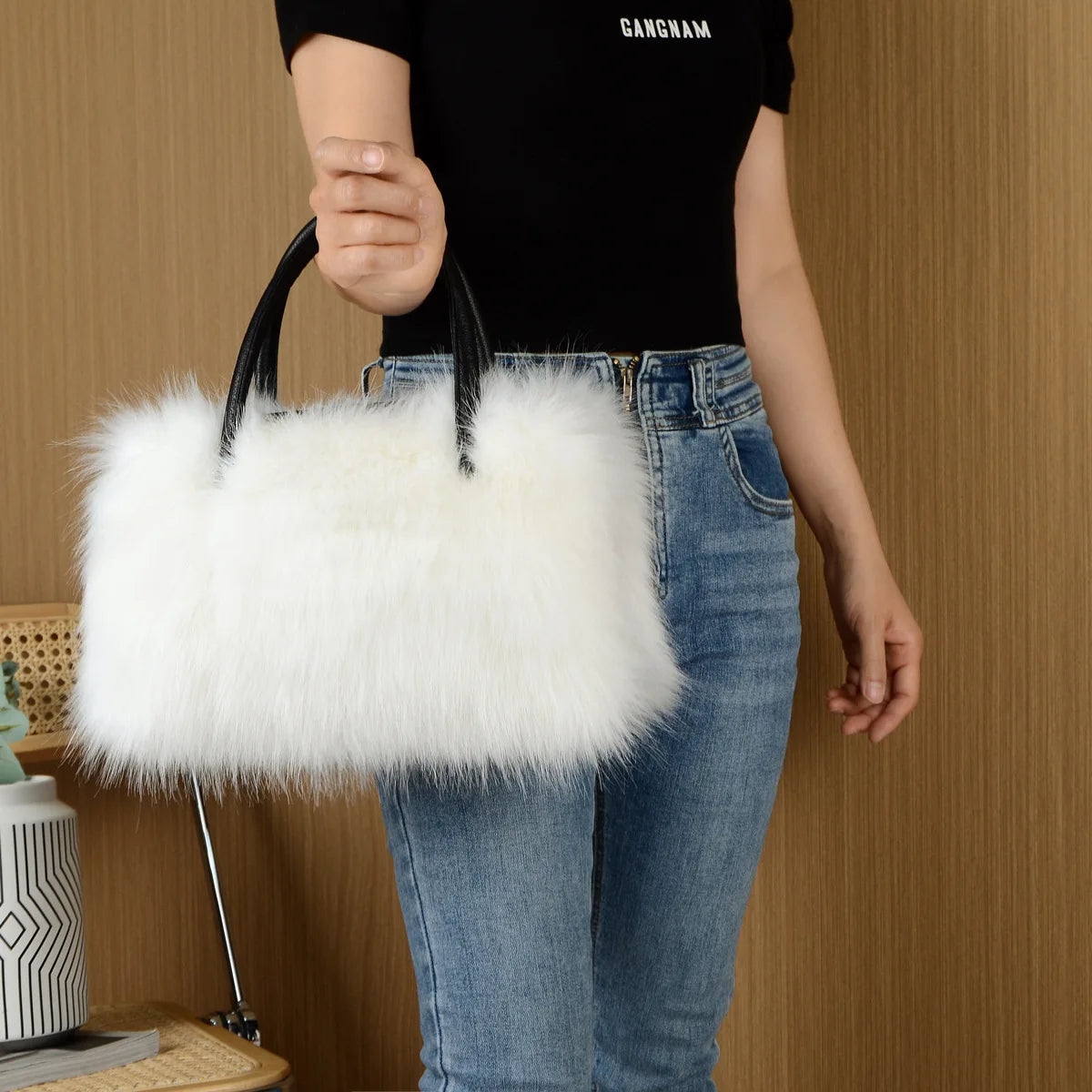 TEEK - Bright Color Faux Fur Handbag BAG TEEK White 35cmX23cmX17cm 