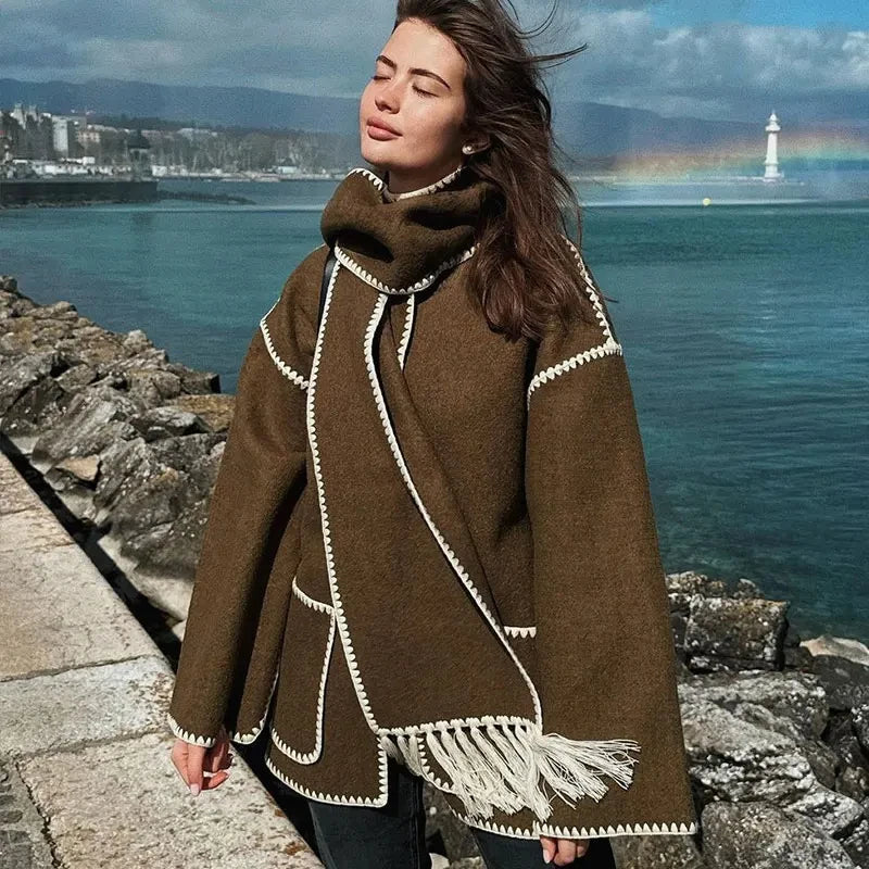 TEEK - Crochet Optional Scarf Coat COAT theteekdotcom brown XS 