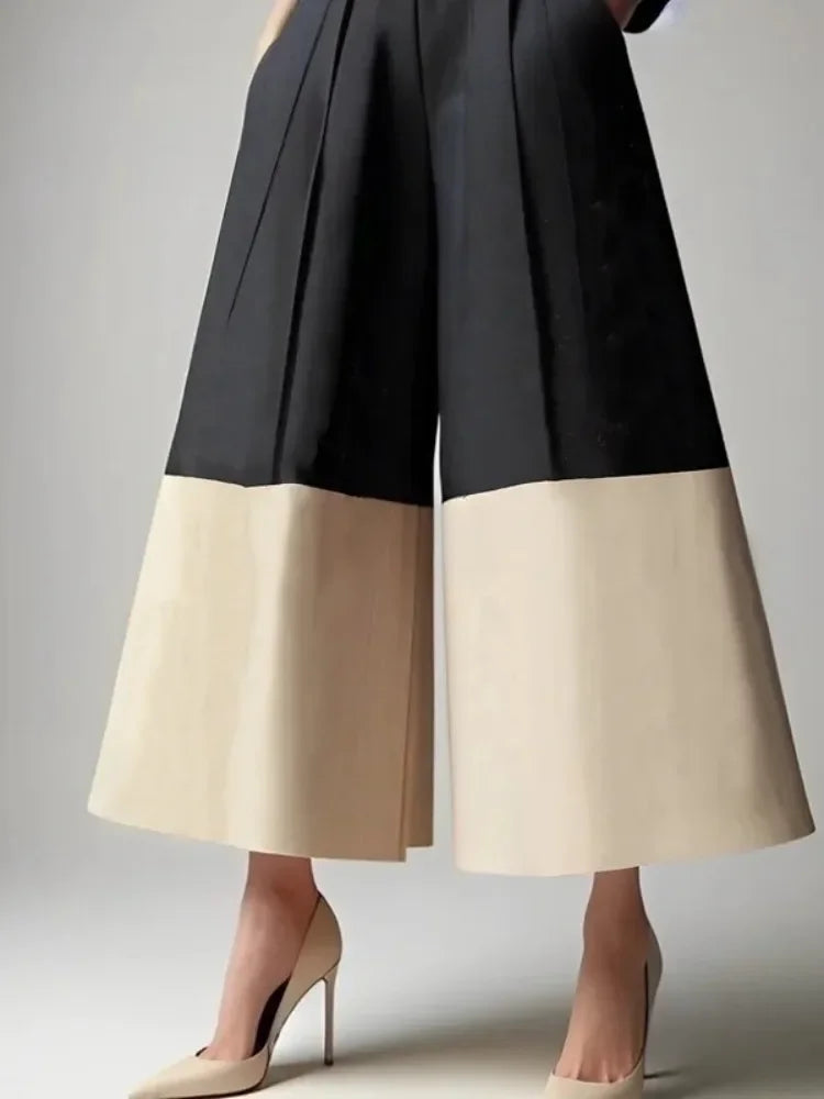 TEEK - Contrast Pocketed Wide Leg Pants