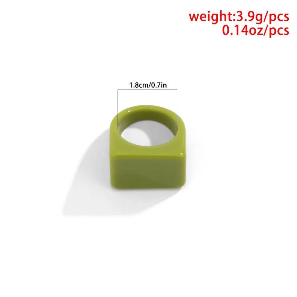 New Fashion Colored Acrylic Ring Women Rings Simplicity Temperament Geometric Square Ring Resin Trendy Ring TEEK