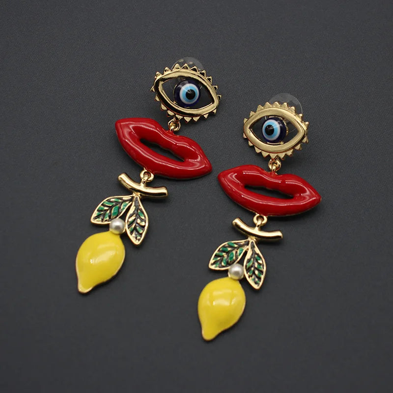 TEEK - Enchanted Eye Enamel Lemon Lipstick Earrings JEWELRY theteekdotcom   