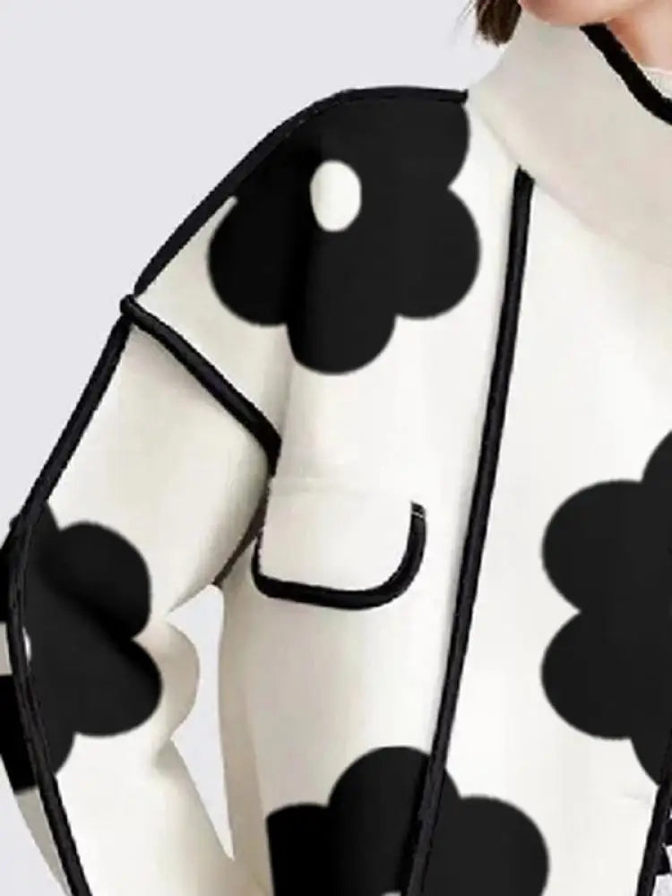 TEEK - Black-White Flower Print High-Neck Buttoned Jacket JACKET theteekdotcom   