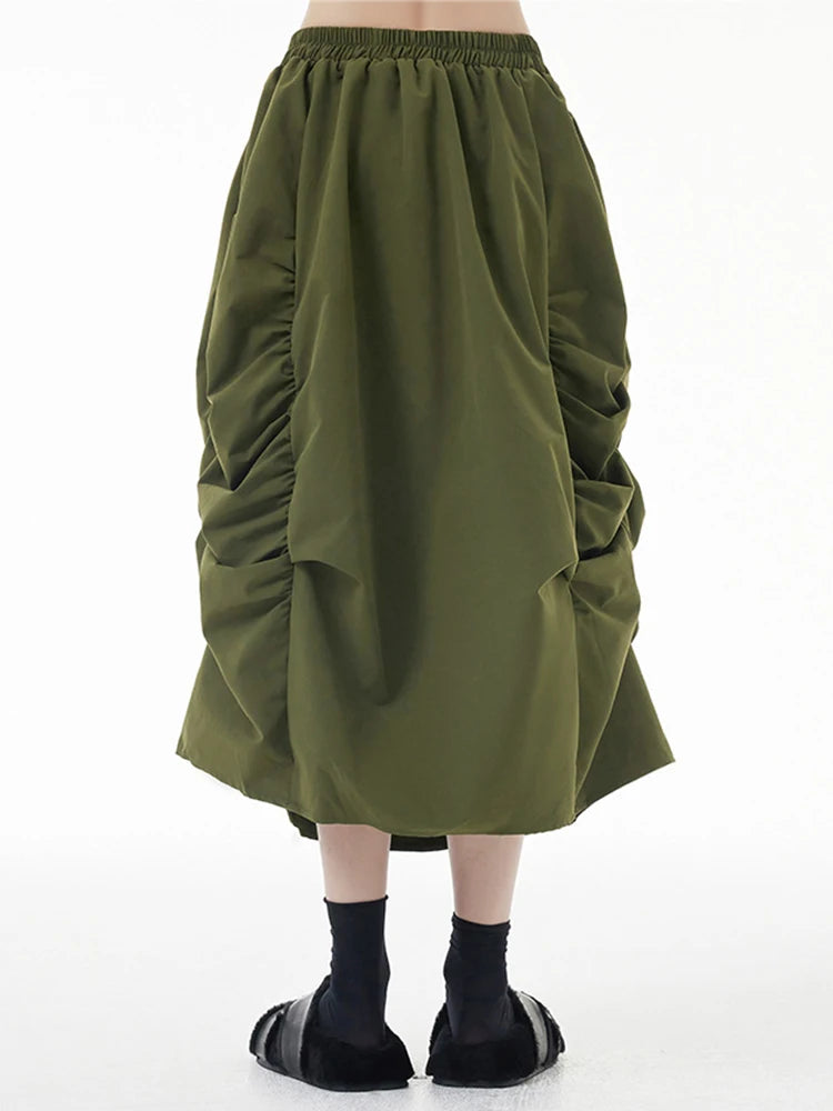 TEEK - Elastic Waist Army Green Pleated Bud Skirt SKIRT theteekdotcom   