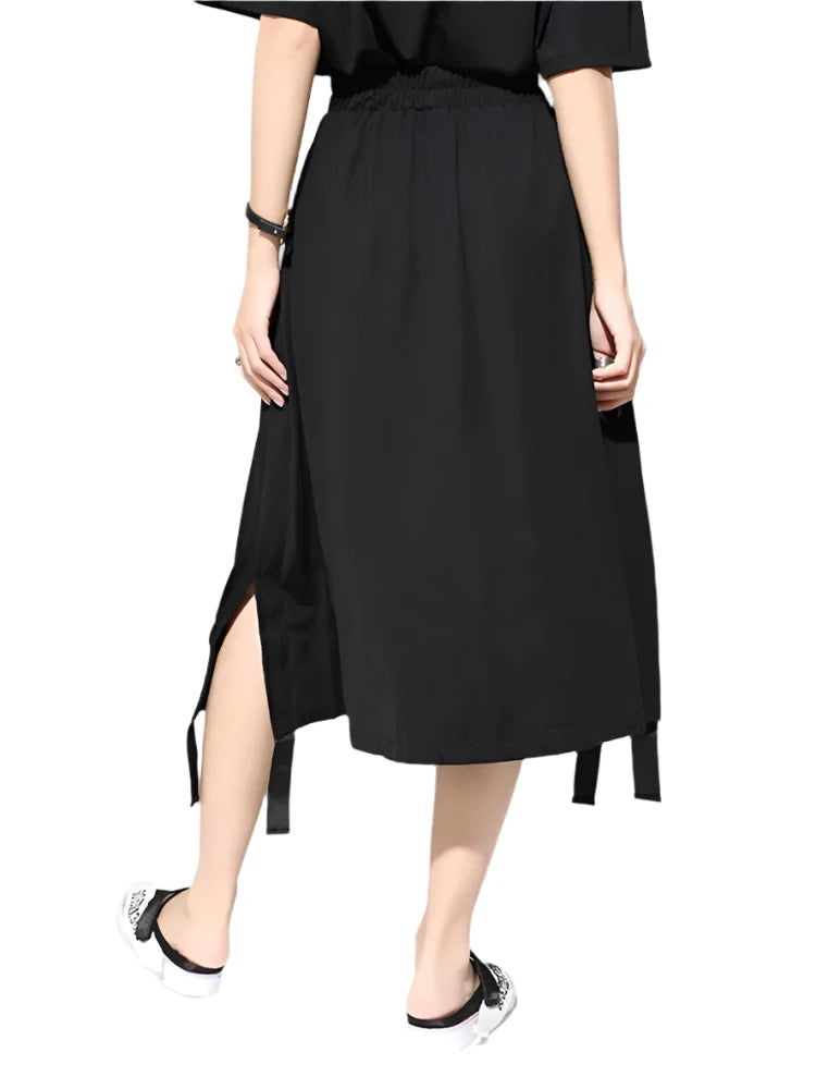 TEEK - Ribbon Black Spliced Half Body Skirt SKIRT theteekdotcom   