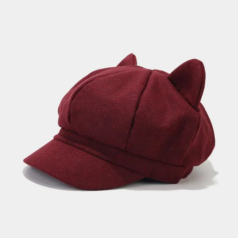 TEEK - Beret Cat Ear Octagonal Hat HAT theteekdotcom Red  
