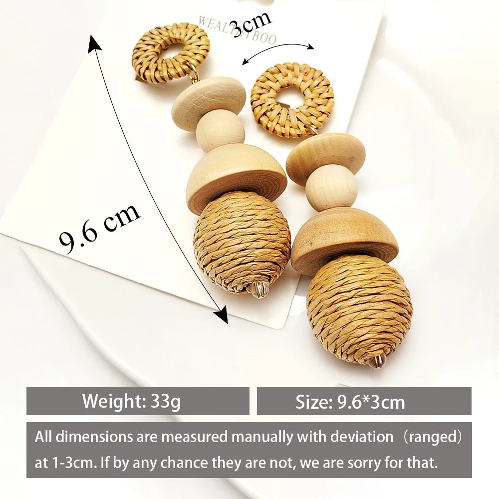 TEEK - Korea Handmade Wooden Straw Dangle Earrings JEWELRY theteekdotcom