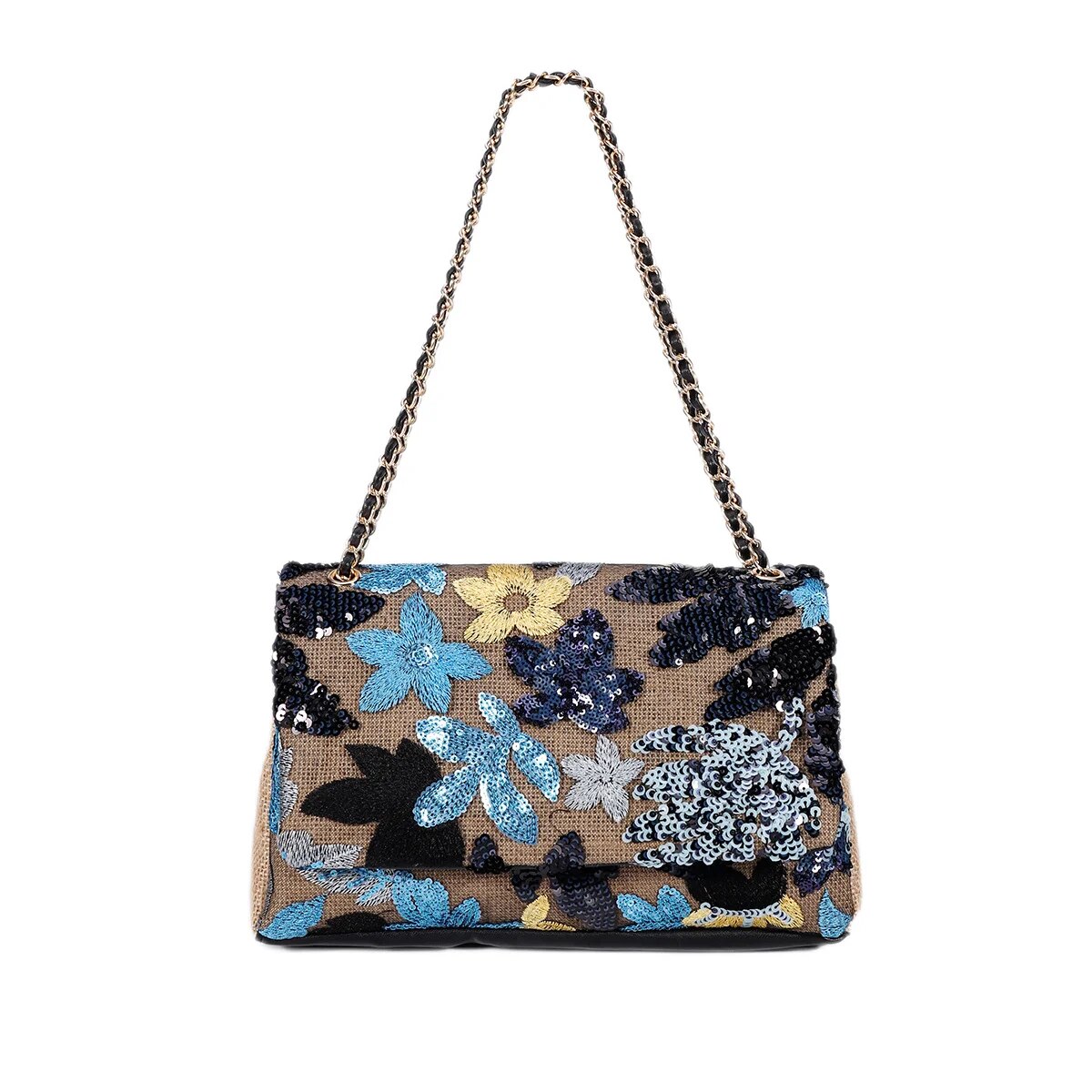TEEK - Hand-made Embroidery Woven Floral Beaded Sequin Underarm Bag BAG theteekdotcom Dark Blue  